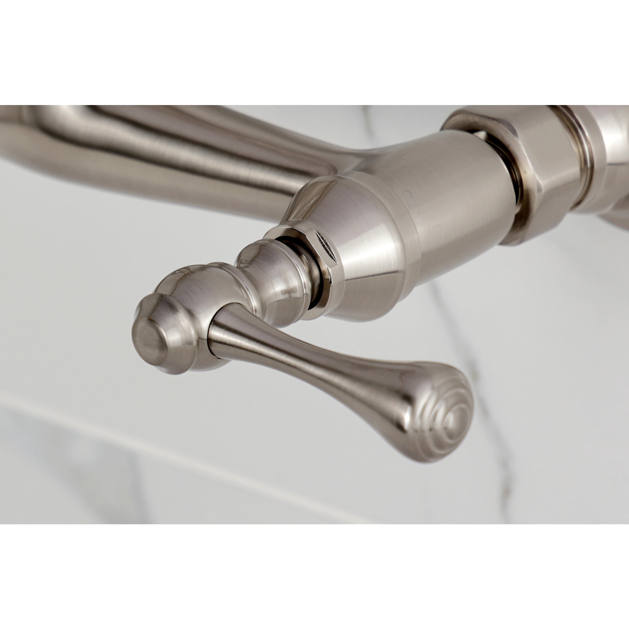 Kingston Brass KS3258BL Vintage Double-Handle Wall-Mount Bridge Kitchen Faucet, Brushed Nickel