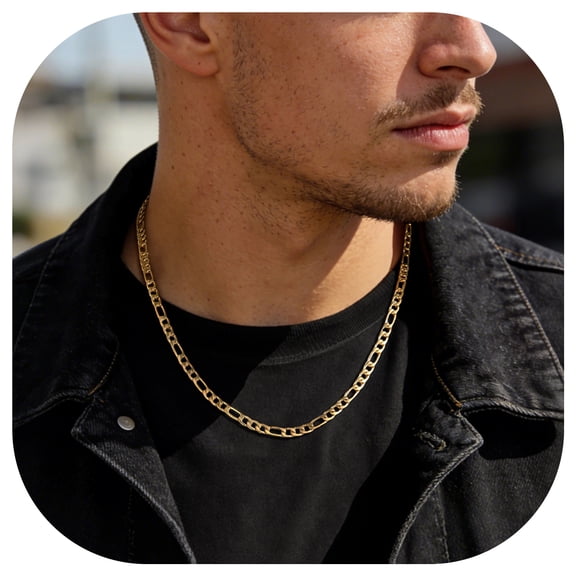 ChainsProMax Men 5mm Figaro Chain Necklace, 316L Stainless Steel/Gold Plated/Black, 18"-30"