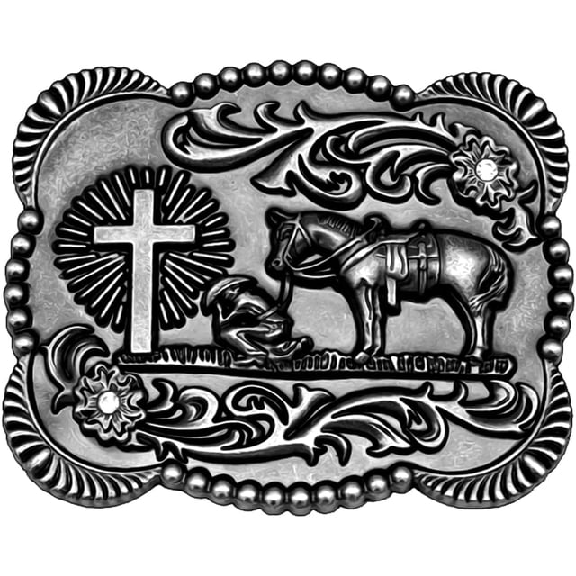 Moranse Religion Cross Cowboy Kneeling Prayer And Horse Design Belt Buckles