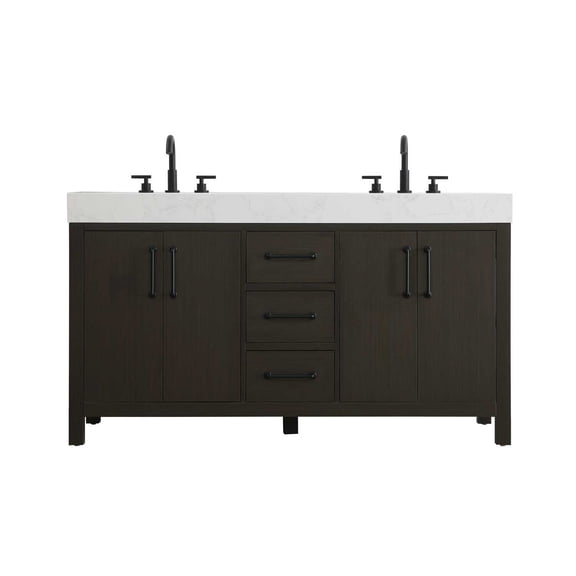 Elegant Kitchen and Bath 60 inch Double Bathroom Vanity In Mocha Brown