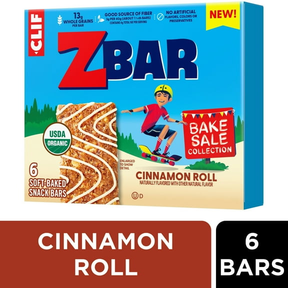 Zbar Bake Sale Cinnamon Roll Flavor Soft Baked Snack Bars, Organic Granola Bars, School Snacks, 6ct