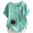 thumbnail image 1 of Birdeem Blouses pour Femmes Été Col Rond Manches Courtes Mode Décontractée Imprimé Bouton Haut T-Shirt, 1 of 9