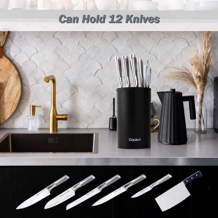 Knife Block Holder, Universal Knife Block without Knives, Unique  Double-Layer Wavy Design, Round Black Knife Holder for Kitchen, Space Saver  Knife Storage with Scissors Slot