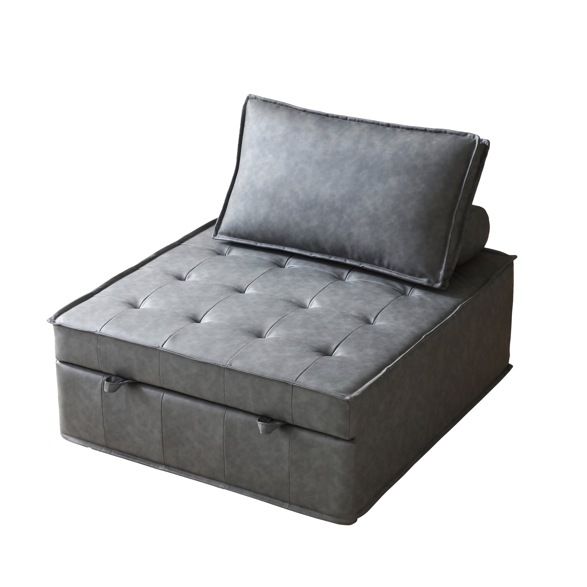 Aukfa 78" Chaise Futon Oversized Pull Out Sleeper Chair Bed for Home Office, Leather, Gray