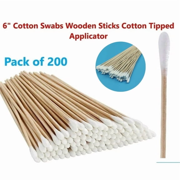 200 PCs 6 Inch Long Cotton Swabs, Single Tipped Birch Wooden Stick Cotton Applicator for Household Detail Cleaning