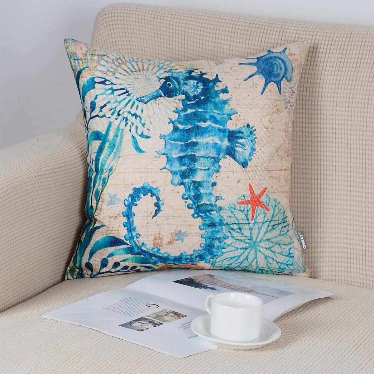 Sunjoy Tech Ocean Theme Pillow Covers 18x18in, Beach Coastal Decor Outdoor  Cushions Decorative Throw Pillow Covers for Couch, Sofa, Bed – Seahorse 