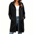 thumbnail image 2 of Womens Button-Up Sweatshirt Drawstring Button Down Loose Long Sleeve Casual Solid Color Mid Length Hoodie Coat with Pockets M, 2 of 9