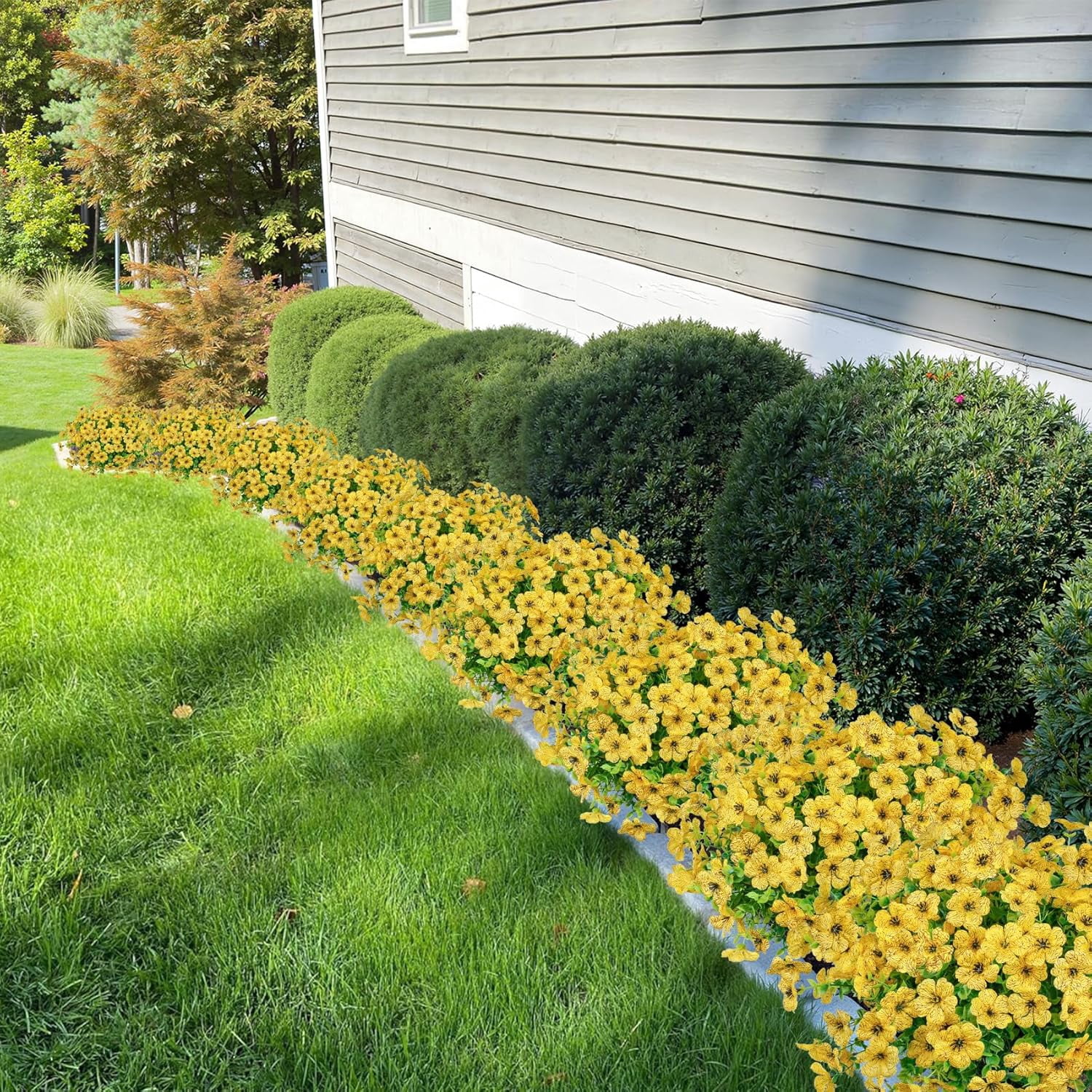 UU&T 24 Bundles Artificial Flowers, Fake Silk Flowers UV Resistant Faux Plastic Plants for Spring Summer Garden Porch Home Indoor Outdoor Decoration, Yellow