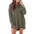 thumbnail image 1 of Breezora Haut à Manches Longues et Col Rond pour Femmes, Texture Gaufrée, Ourlet Fendu, Coupe Confortable, Chandail Décontracté, Blouse Extensible Douce, Taille P, Vert Noirâtre, 1 of 7