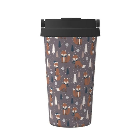 

Qekee Snowflake Fox Print Insulated Coffee Mug Coffee Tumbler Cup Thermos Mug Water Bottle with Handle & Flip