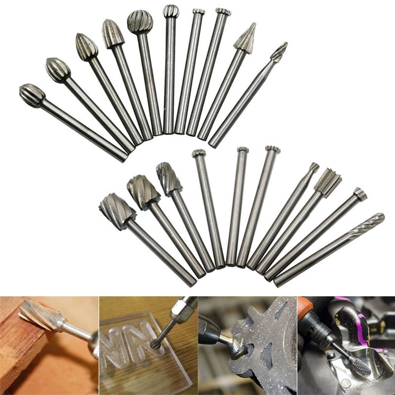 Shaping 10pcs High Speed Steel Burrs Rotary Files Woodworking Carving Tool Set 1/8inch Shank for Carving Burr Rotary 