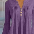thumbnail image 7 of Teissuly Women's Casual Trumpet 3/4 Sleeve Buttoned Basic Ruched Tops Pleated T-shirts Blouses, 7 of 7