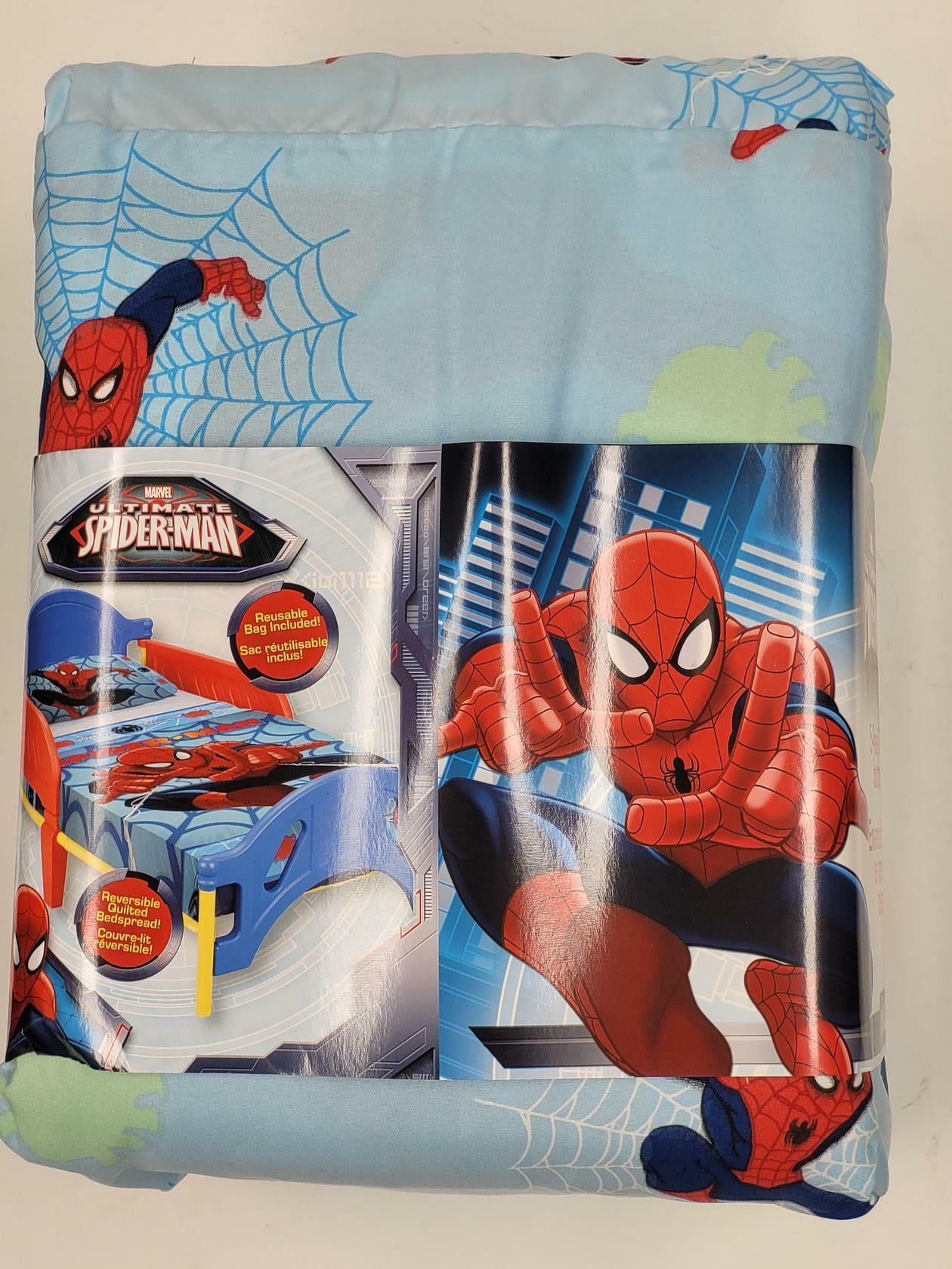 Marvel Spiderman Toddler Bed Set 5 Piece Reversible Quilted Blue [q16