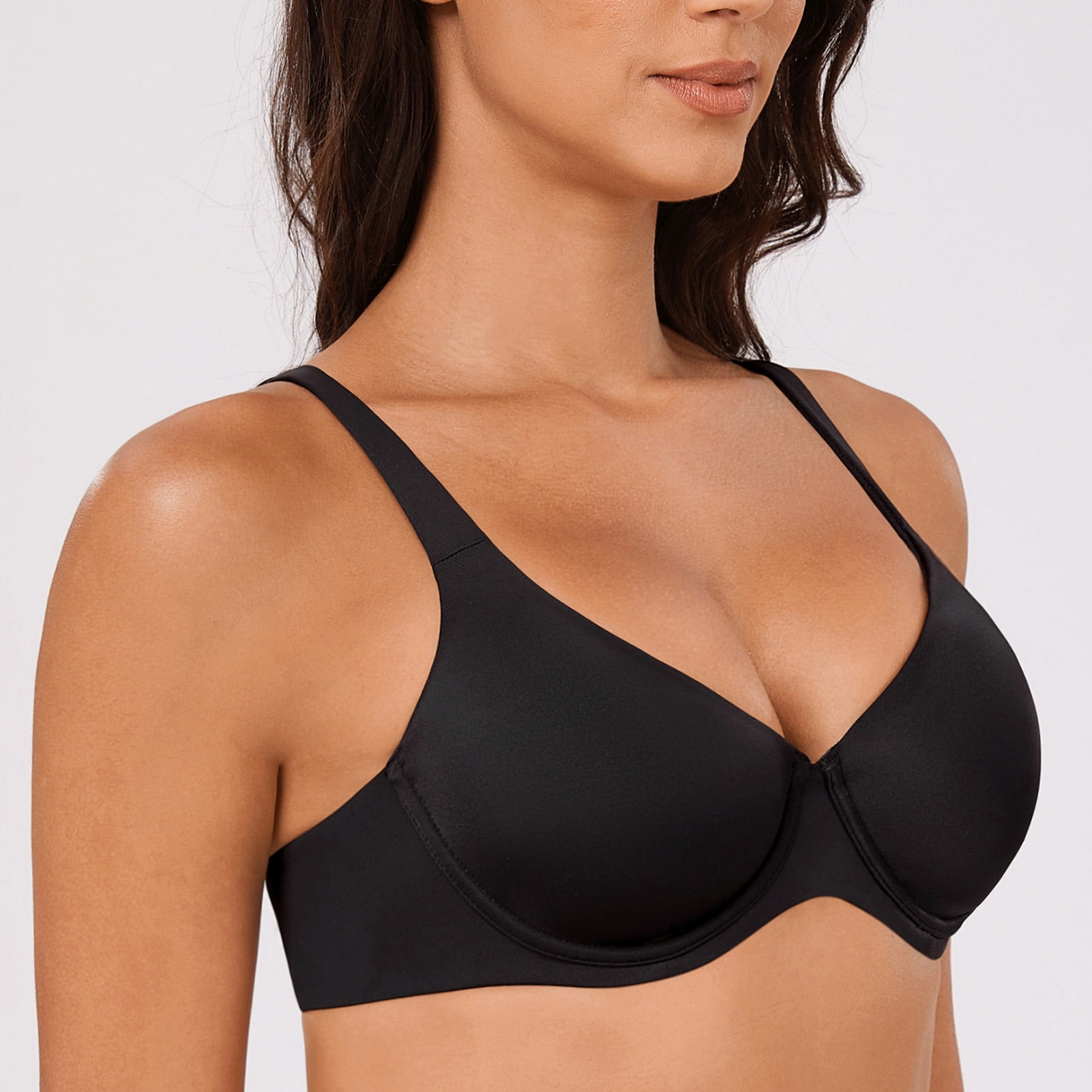 MELENECA Women's V-Neck Minimizer Underwire Plus Size Unlined Plunge T-shirt Bras Black 34DD