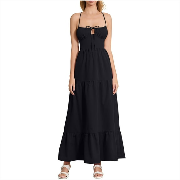 STETMN Women Flowy Tiered Maxi Dress Sleeveless Summer Sundresses Straps Long Beach Sun Dresses