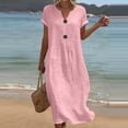 thumbnail image 3 of YuXingFu 100% Cotton Dress Women Maxi Crew Neck Plus Size Womens Dress Short Sleeve Flowy Long Casual Summer Pink S, 3 of 7