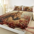 thumbnail image 3 of Manfei Brown Horse Full Sheet Set,Red Cherry Western Farmhouse,Luxury Decor For Boys,4-Piece, 3 of 7