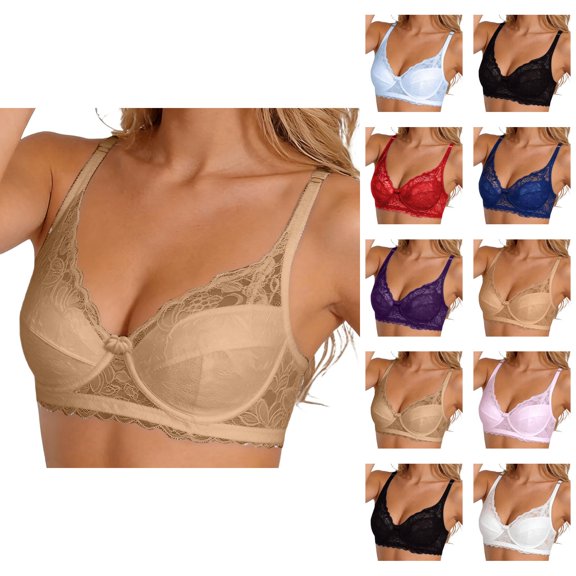 Underwire Bras for Women Summer Lightweight Elegant Floral Lace Adjustable Strap Padded Push Up Bra
