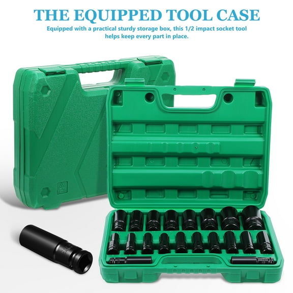 20Pcs 1/2-Inch Drive Deep Impact Socket Set, 6 Point, 8mm to 32mm, Metric, Deep
