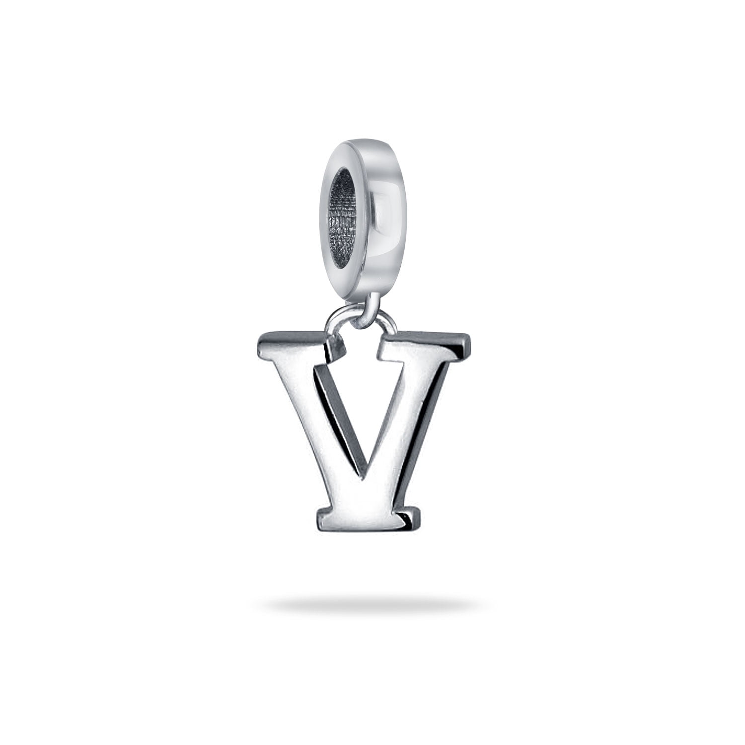 STERLING SILVER DANGLING FANCY LETTER V EUROPEAN BEAD
