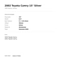 thumbnail image 2 of 2002 Toyota Camry 15" Silver OEM Factory Wheel Rim 42611YY050, 2 of 2
