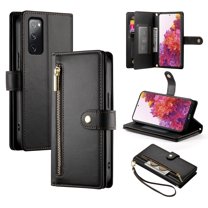 Crossbody for Samsung Galaxy S20 FE Phone Case Wallet with Card Slots Zipper Pocket, PU Leather Magnetic Lanyard Wrist Strap Purse Cover with Flip Stand for Galaxy S20 FE Women Girls, Black