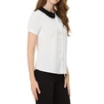 thumbnail image 4 of INSPIRE CHIC Women's Work Office Contrast Peter Pan Collar Short Sleeve Blouse Shirt XS White, 4 of 8