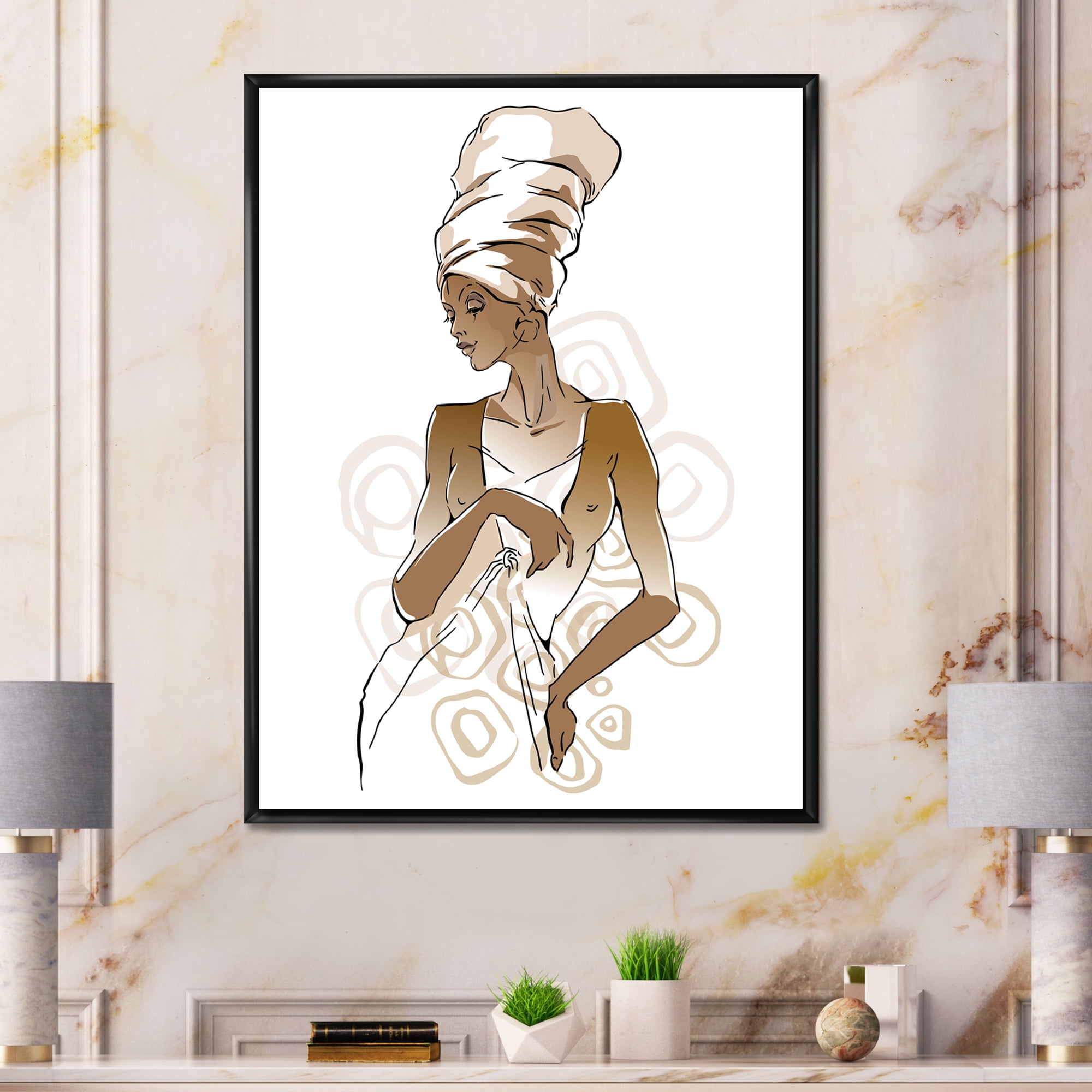 Designart 'Abstract African American Woman Portraits' Modern Framed Canvas Wall Art Print