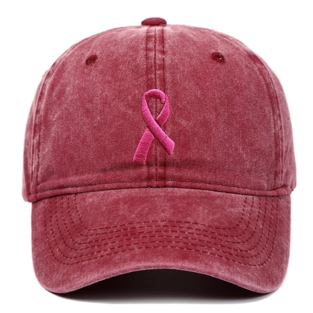 Breast Cancer Awareness Hat For Women Embroidered 3D Pink Ribbon Vintage Baseball Cap Adjustable Washed Cotton Cap Hope Hat Breast Cancer Gifts For Woman Low Profile Unconstructed Plain Blank Hat