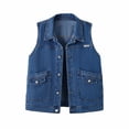thumbnail image 2 of JOANKDMI Women Denim Jacket Lapel Collar Button Down Sleeveless Jean Vest with Large Pockets Casual Vintage Comfortable Gilet for Fall Spring Daily Wear Fashion Outerwear, 2 of 9