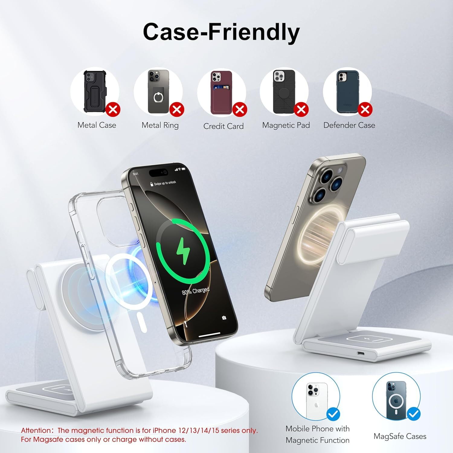 FungLam 3-IN-1 Fast Wireless Charger Station Foldable For Apple Watch & iPhone 17 16 15 14 13 12 11 X Pro Max - Fast Charging Dock Compatible for Apple Watch & AirPods 4 3 Pro White