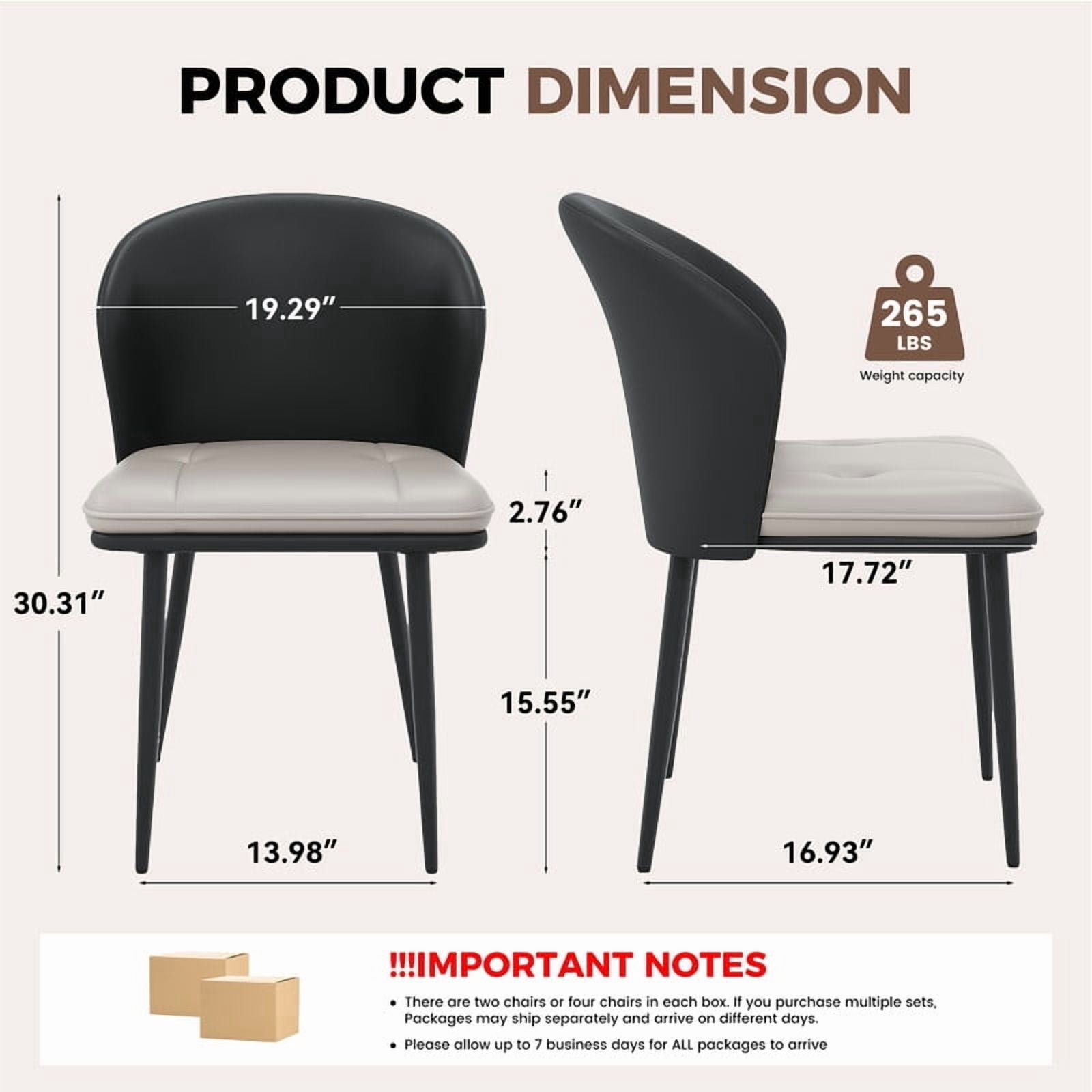 Hawsaiy Faux Leather Dining Chairs Set of 2, Modern Curved Back Upholstered Kitchen Side Chairs with Metal Legs, Black