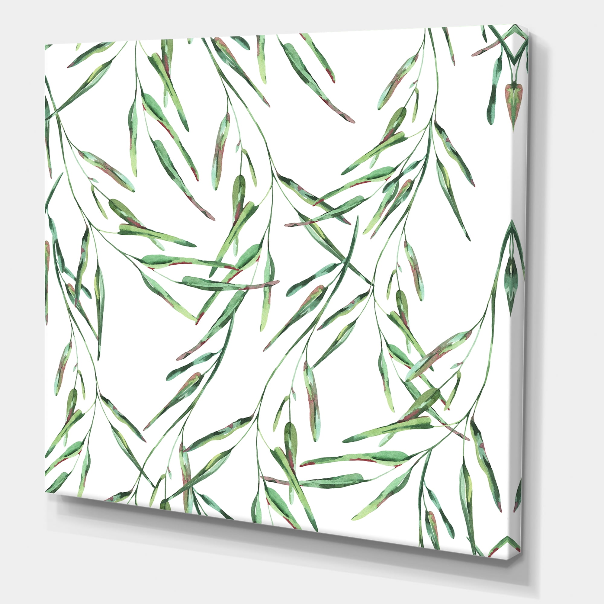 Designart ' Tropical Green Leaves On White In Summer Times II ' Tropical Canvas Wall Art Print
