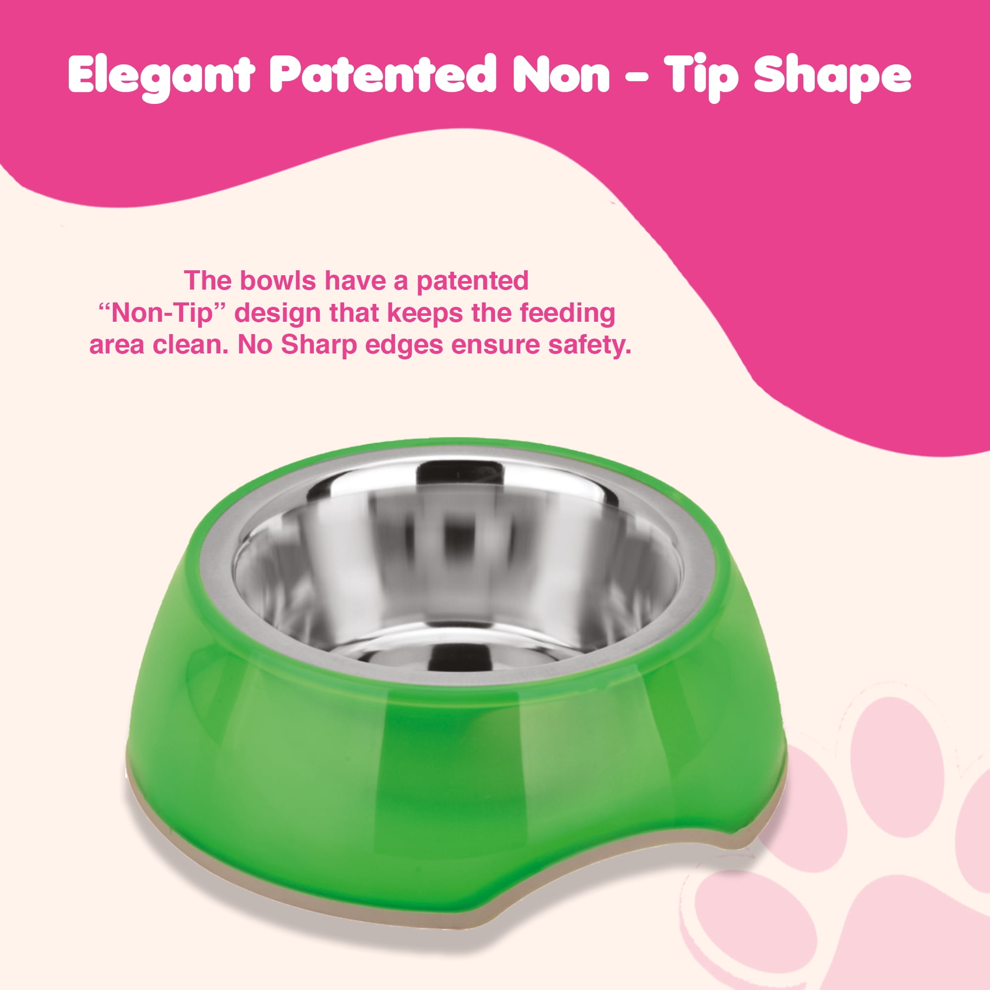 Happinesque 1Pc Stainless Steel Dog & Cat Bowl with Pellucid Plastic, Anti Skid, Non Tip, 4 Cups (Green)
