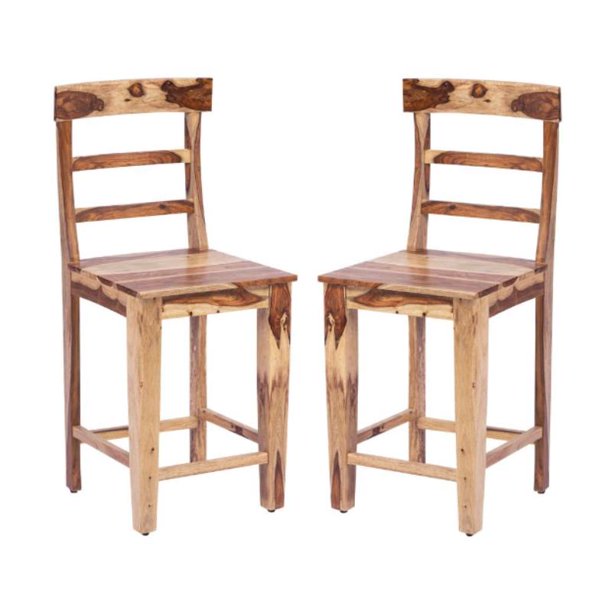 Home Square Solid Sheesham Wood Counter Chair in Natural Set of 2