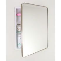 16x20 Austin Farmhouse Metal Framed Rounded Rectangle Recessed Bathroom Medicine Cabinet, Beveled Mirror, 14x18 in-Wall Opening, Powder-coated Steel, Adjustable Glass Shelves, Magnet Close, White