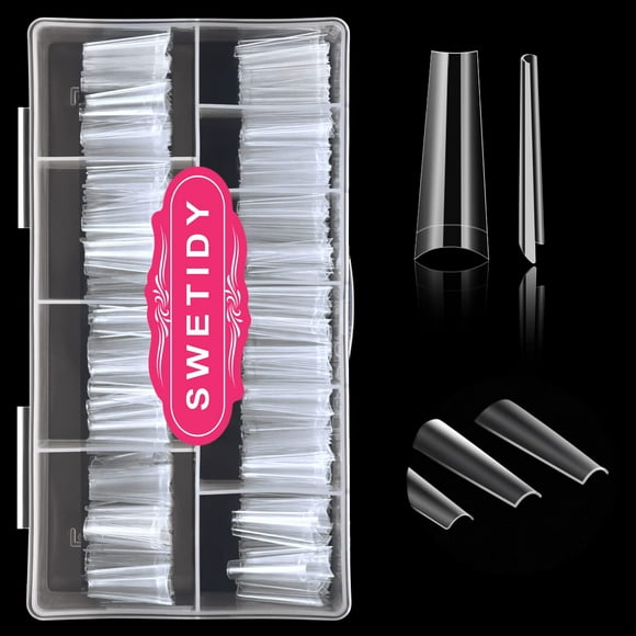 Puntas para uñas con forma de ataúd SWETIDY, acrílico largo y transparente, 500 unidades, con caja