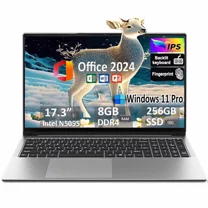 17.3" Business Laptop Windows 11 Pro Office 2024 Conference Webcam Type-C Backlit Keyboard Fingerprint Intel N5095 8GB RAM 256GB SSD Lightweight laptop computer