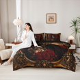 thumbnail image 4 of Manfei Gothic Sugar Skull 7-Piece Twin Bedding, Halloween Romantic Floral Rose Bedding Comforter Set, Gold Red Black,Black Reversible, 4 of 7