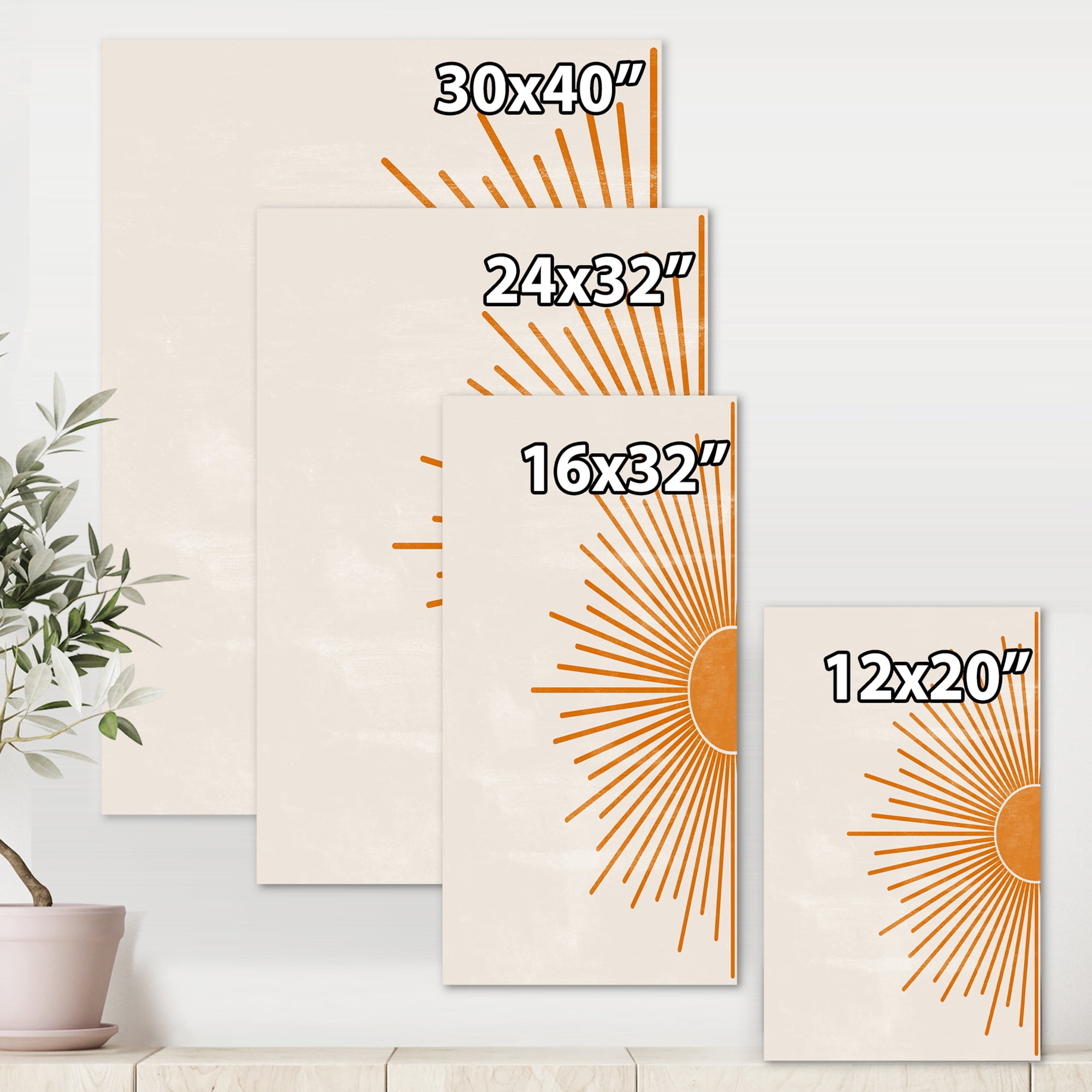Designart ' Orange Sun Print On Beige I ' Modern Canvas Wall Art Print