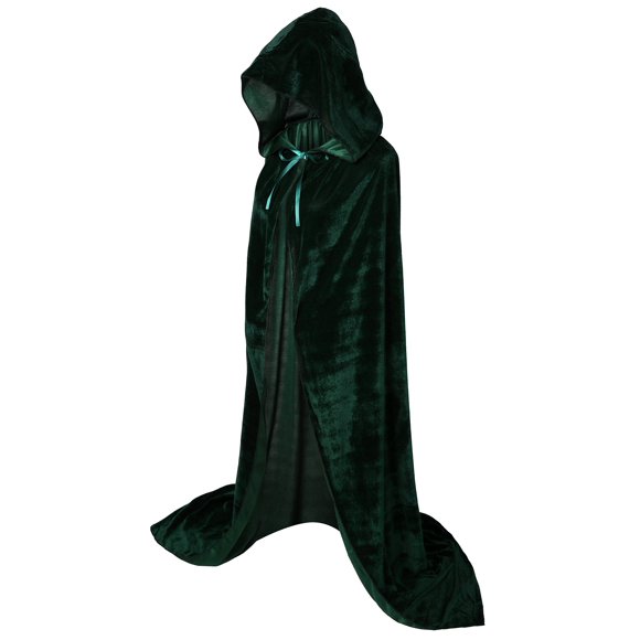 Capa de disfraz VGLOOK de terciopelo con capucha, extra larga, 160 cm, color verde