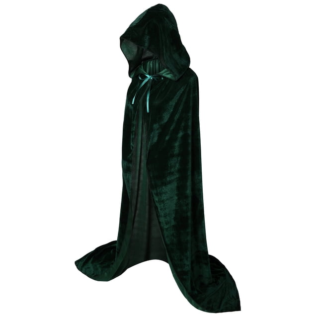 Capa de disfraz VGLOOK de terciopelo con capucha, extra larga, 160 cm, color verde