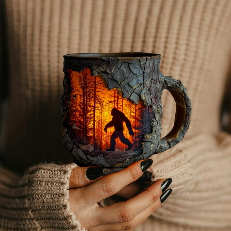 Coffee Mug,Mug 3D Vintage Sasquatch Outdoor Coffee Gifts Cup Campfire Mug  for Camping Kitchen Cryptid Believers Nature Lovers Mountain Hiking Camping  ...