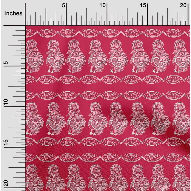 oneOone Polyester Lycra Fabric Floral & Bird Block Printed Craft Fabric BTY 56 Inch Wide