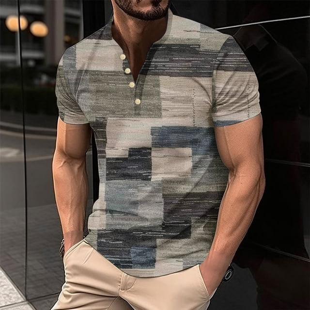 Shirts for Men, Mens Printing Button Casual Short Sleeve Round-Neck Blouses Shirts