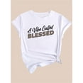 thumbnail image 3 of Black Leopard Print Letter Graphic Casual Fashion Top for Black Women, Round Neck Short Sleeve T-Shirt., 3 of 7