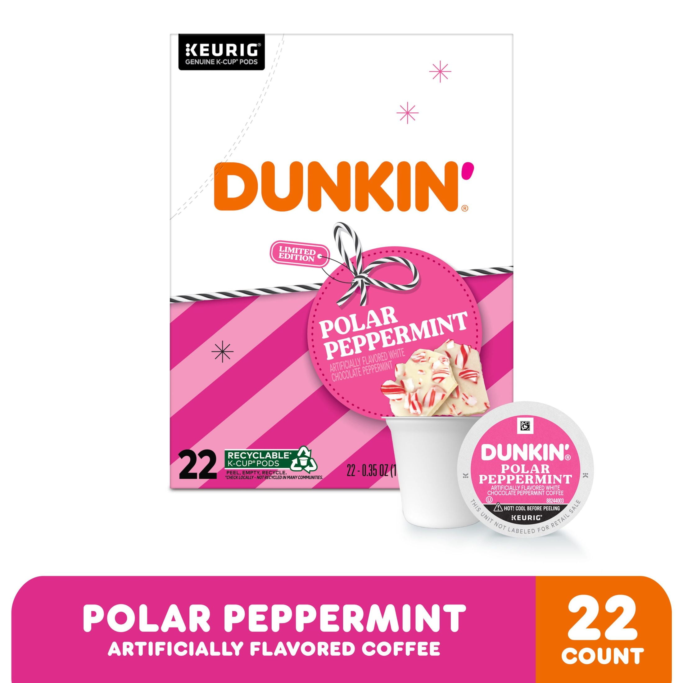 Dunkin’ Polar Peppermint Artificially Flavored Coffee, Keurig K Cup Pods, 22 Count Box