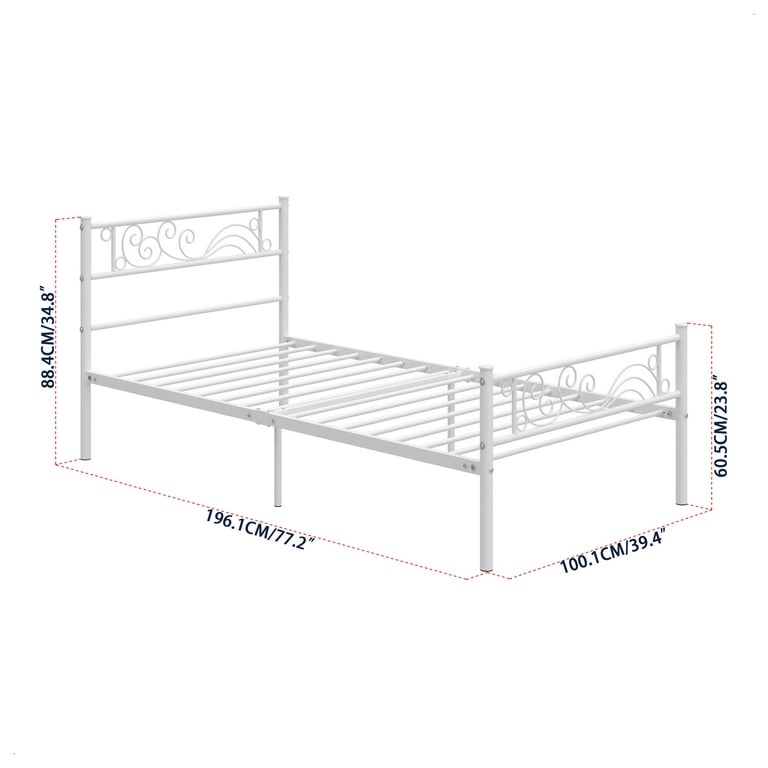 Yoneston Metal Platform Bed Frame Twin Size Single Bed frame with Wave Headboard & Footboard for Adult Bedroom Furniture, White Yoneston Metal Platform Bed Frame Twin Size Single Bed frame with Wave Headboard & Footboard for Adult Bedroom Furniture, White