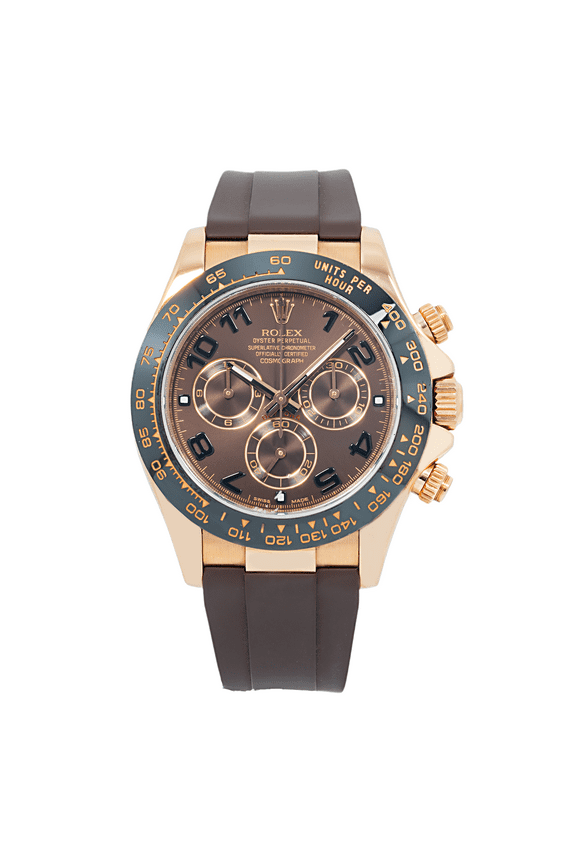 Pre-Owned Rolex Cosmograph Daytona 40MM 116515LN Chocolate Arabic Dial Black Ceramic Tachymeter Bezel Brown Rubber Strap