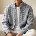 thumbnail image 6 of Kukoosong Men's Stand Collar Full Zip Cable Knit Cardigan, Solid Color Long Sleeve Sweater Jacket with Ribbed Cuffs, Relaxed Fit Warm Outerwear for Fall Winter Daily Wear, 6 of 7